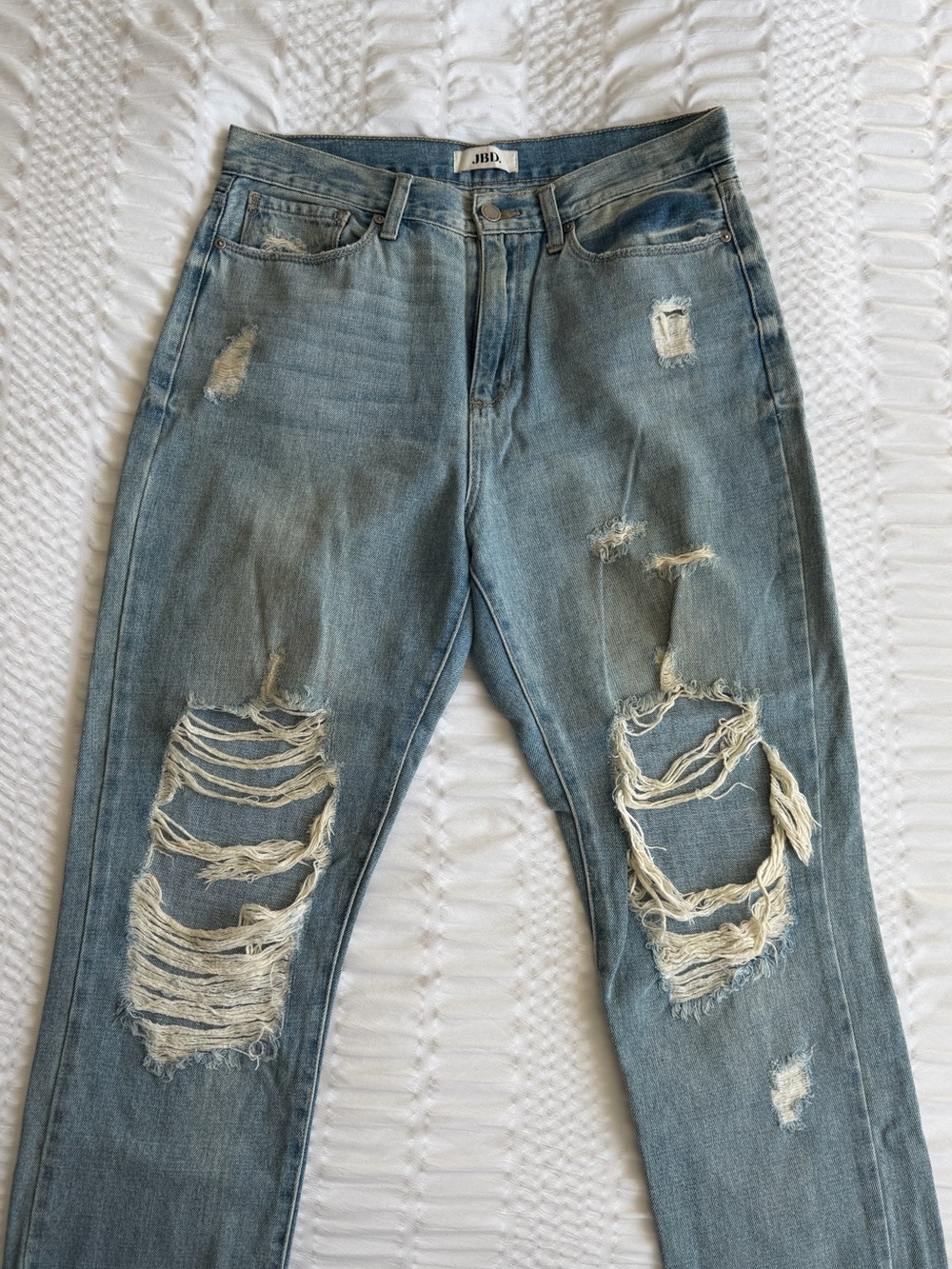 High-Rise Distressed Women's Jeans in Light Blue